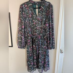 NWT Lane Bryant Midi Dress Size 20 Dark Floral Shimmer Long Sleeves A-Line Fairy